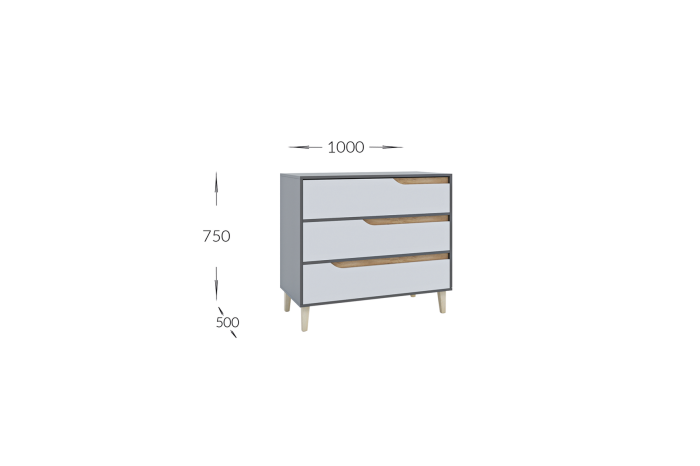Гарант Комод WOOD 3Ш 100х50х75 Антрацит/Белый