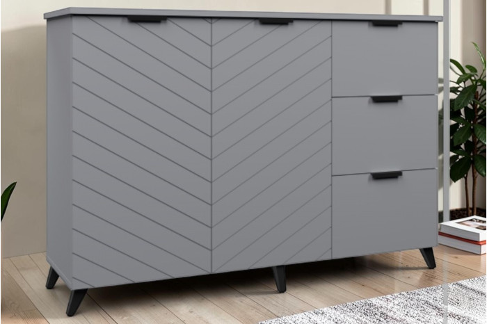 Комод Мотиво Шайн 2Д3Ш 140х40х90см Серый/Серый матовый
