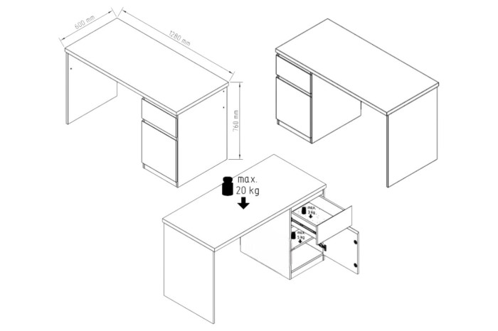 Стол письменный Мия 1Т 128х60х76см Бетон темный/Нимфея