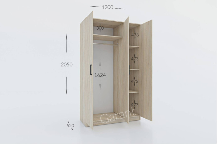 Шафа Сімпл 3Д 120х52х205см Сірий графіт