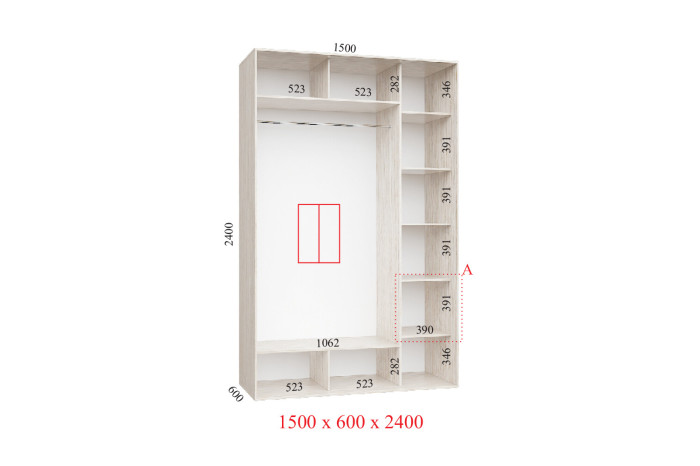 Феникс Шкаф купе 14.4+14.4 ЗО 150х60х220 Дуб евок