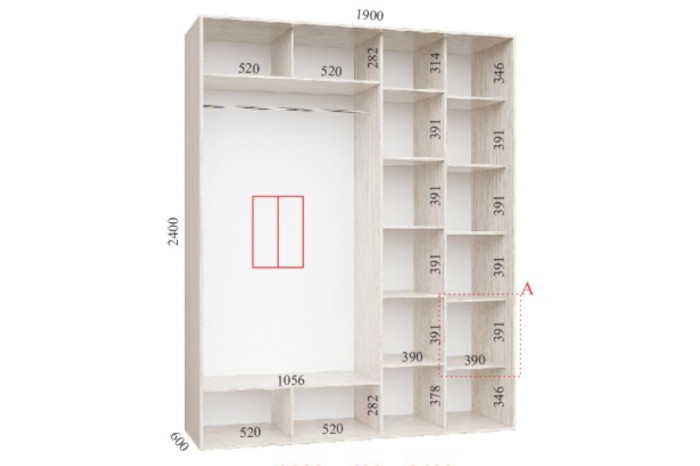 Шафа-купе 3.6+3.6 190х60х240см Ваніль