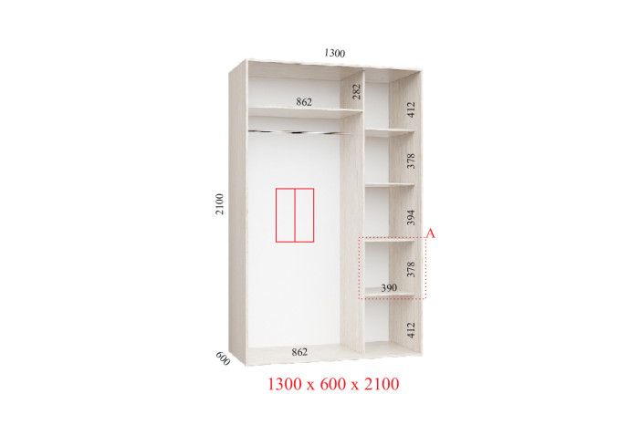 Шафа-купе ПВ N-39+N-39 ОЗРП 130х60х220см Крафт білий