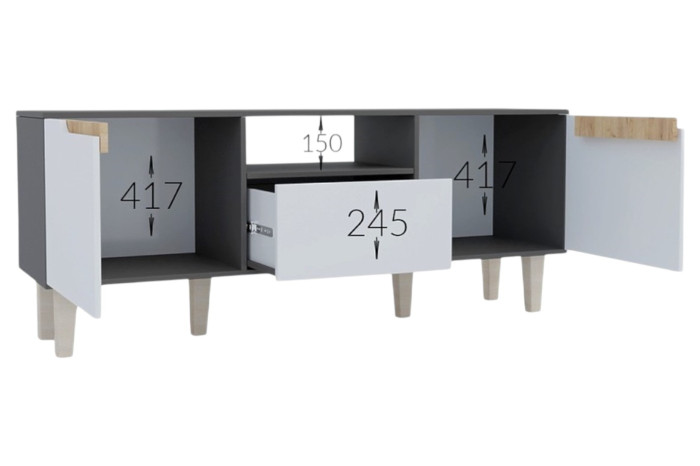Тумба під ТВ WOOD 160х40х60 Антрацит/Білий
