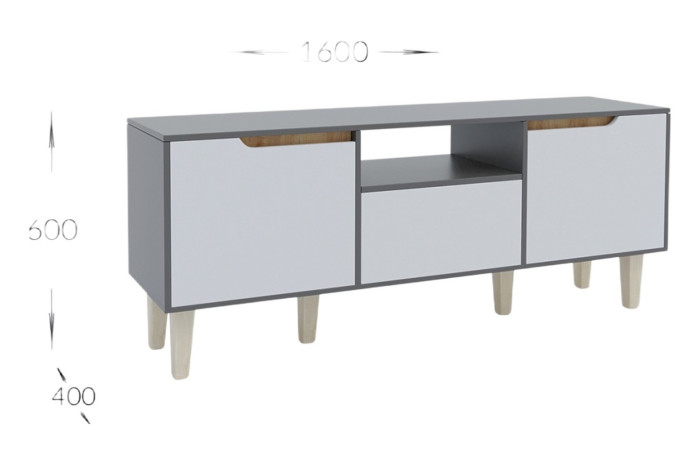 Тумба під ТВ WOOD 160х40х60 Антрацит/Білий