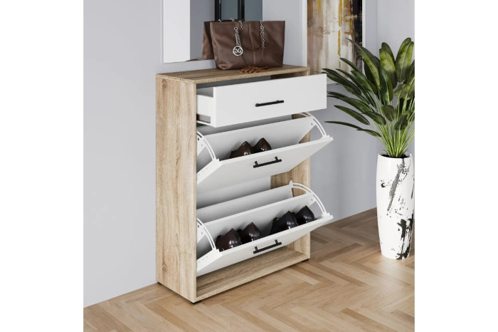 Феникс Тумба для обуви Борнео 3 45х26х113 Сонома/Белый