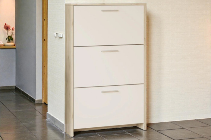 Тумба для обуви Рене 3Д Дуб белый/Сатин